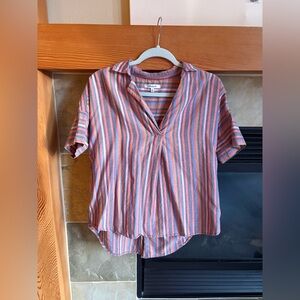Madewell Striped V-Neck Short Sleeve Blouse